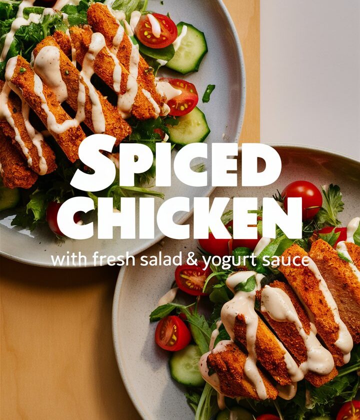 Spiced Chicken Strips with Fresh Salad & Yogurt Sauce