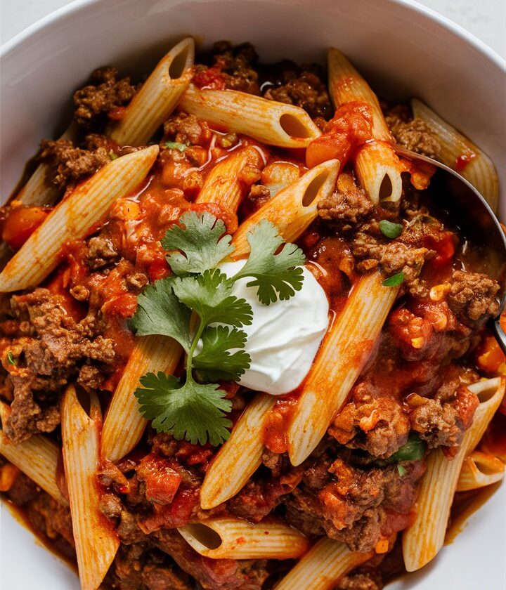 Beef Enchilada Pasta One Pan Meal