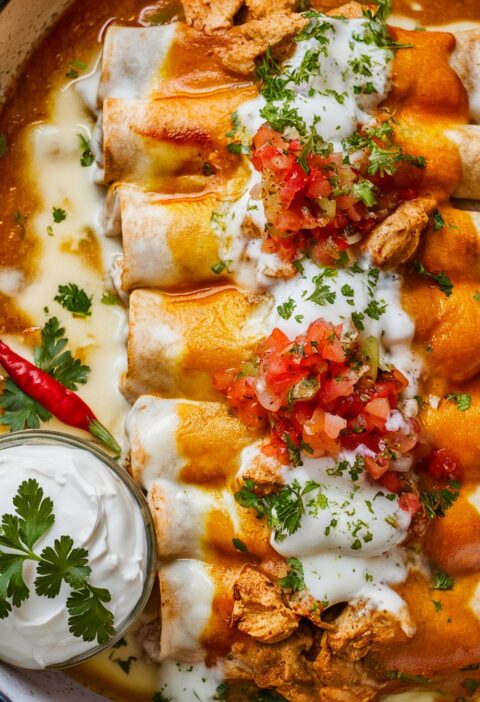 Chicken Enchiladas with Sour Cream White Sauce